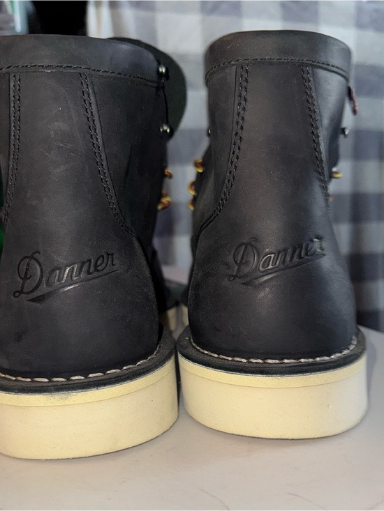 Danner Black Leather Work Boots with Cream Sole and Yellow-Red Laces main image 9